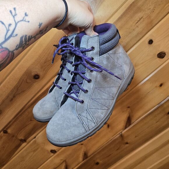 Duluth Trading Co Womens Ankle Work Boot Suede Gray/Purple Sz 8M High Arch - Picture 1 of 8